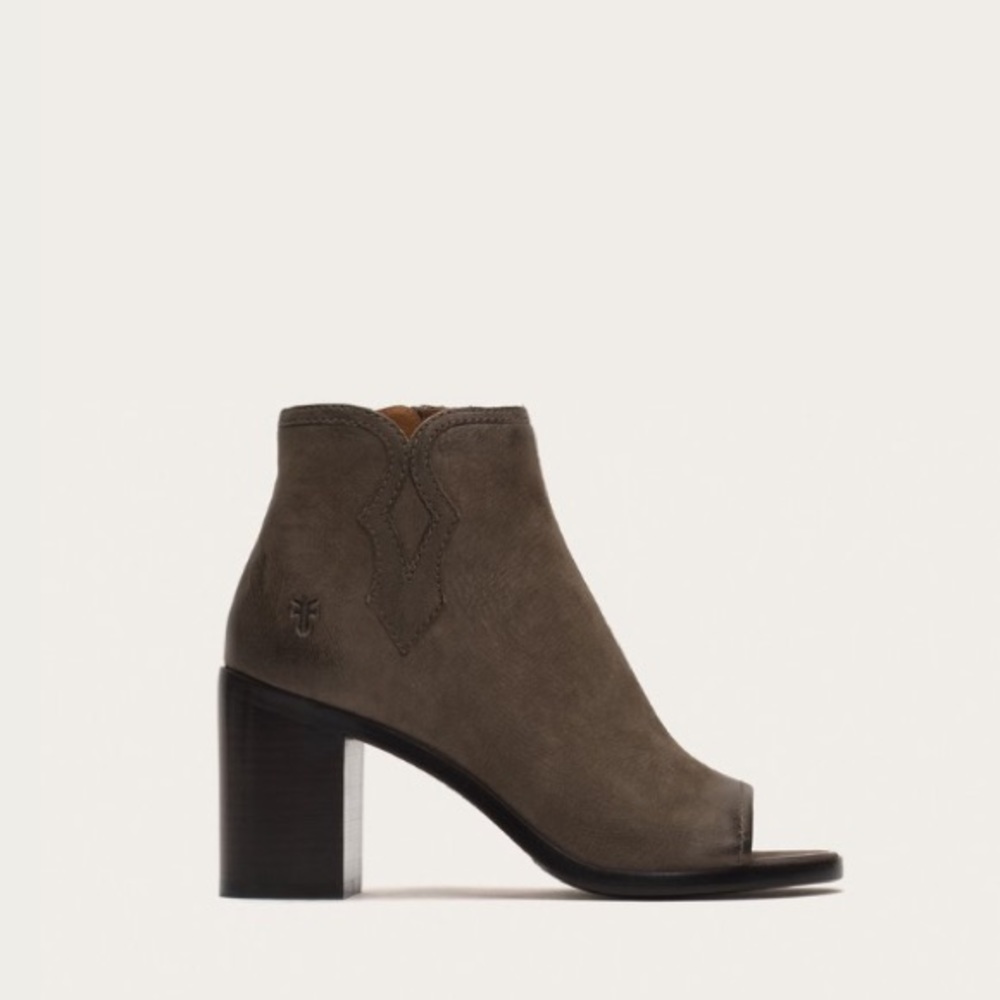 Frye Danica Peep Toe Grey Suede Cute Fall Booties - Picture 3 of 16